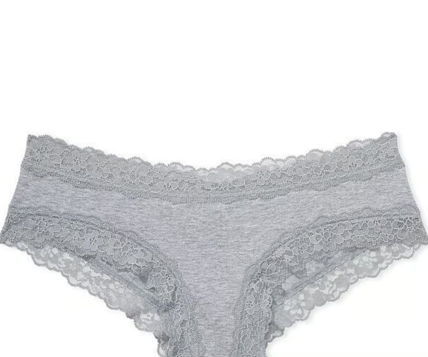 L Heather Grey Victoria’s Secret Stretch Cotton Lace-Waist & Leg Cheeky Pantie