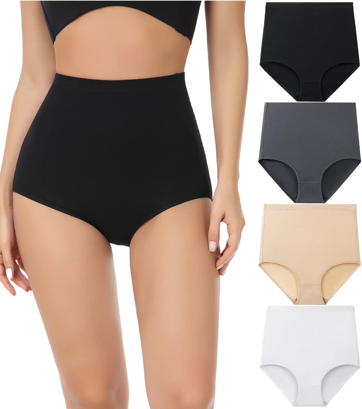 Womens Cotton Super High Waisted Briefs Stretch Full Coverage Panties 4 Pack