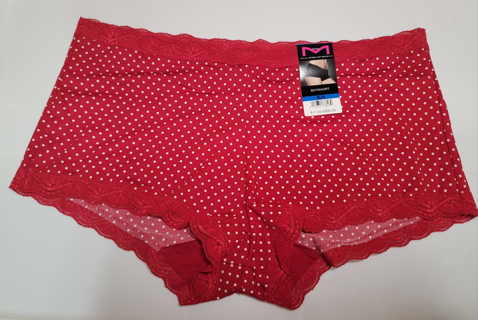 NWT – Size XL (8) MAIDENFORM Red & White Polka Dot Boyshort Hipster Panties
