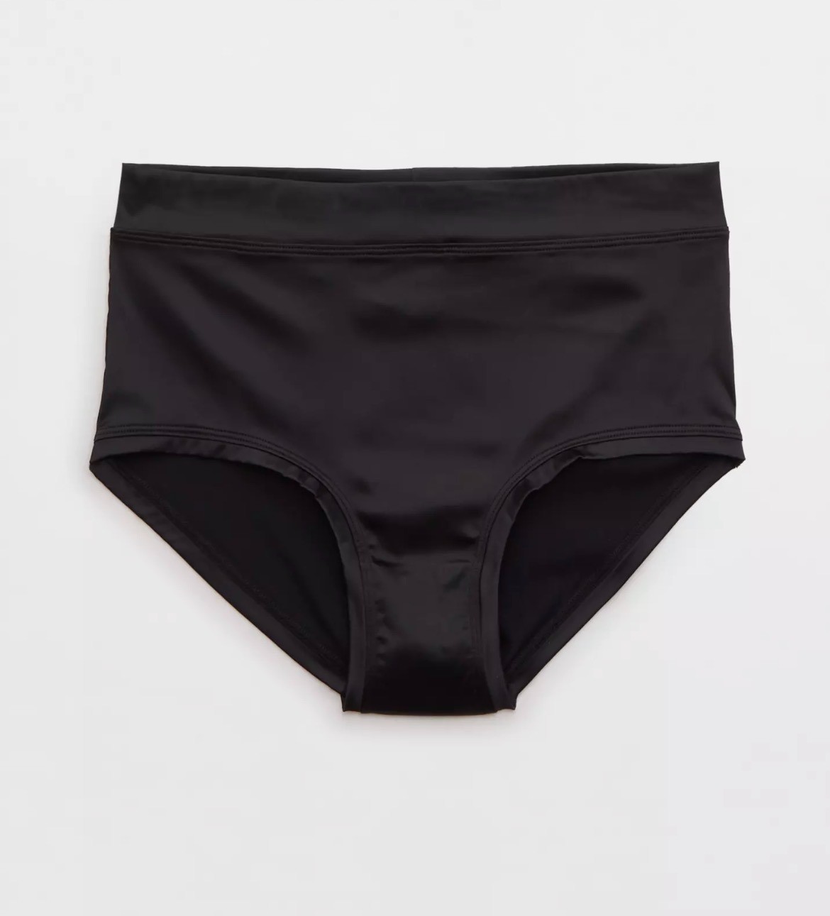 AERIE High Waisted Boybrief Underwear Sz L True Black Satin Undies Intimates