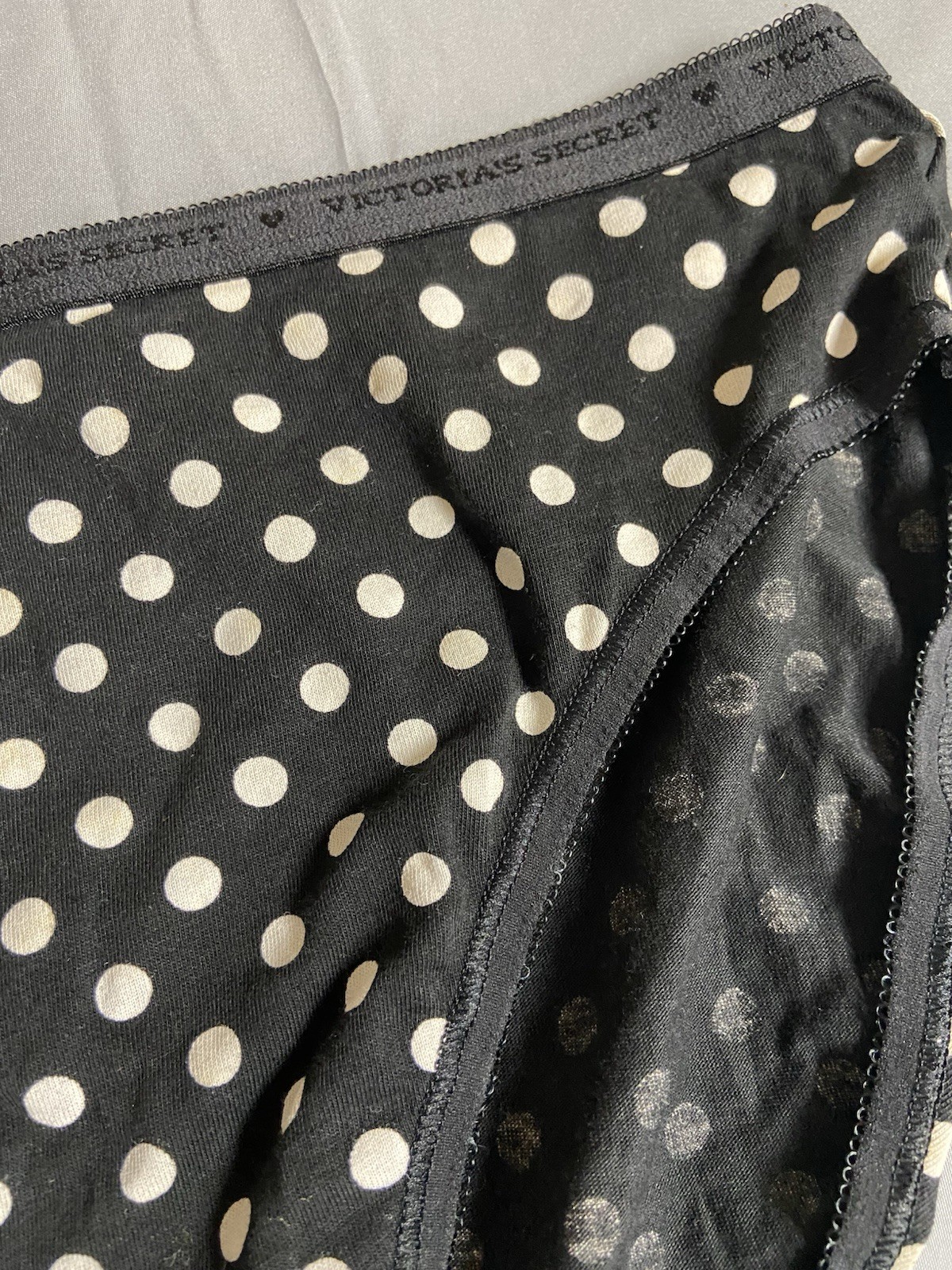 VICTORIA’S SECRET L HIGH LEG BRIEF PANTIES Black With White Polka Dots