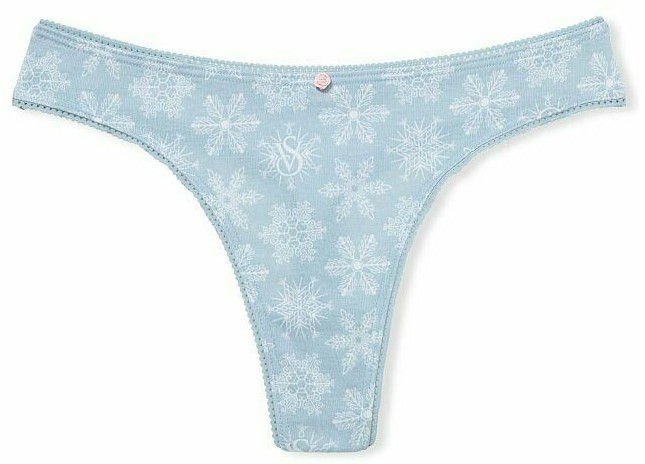 Victoria’s Secret 100% Cotton Thong Panty Light Blue Snowflake Logo S M L XL NEW