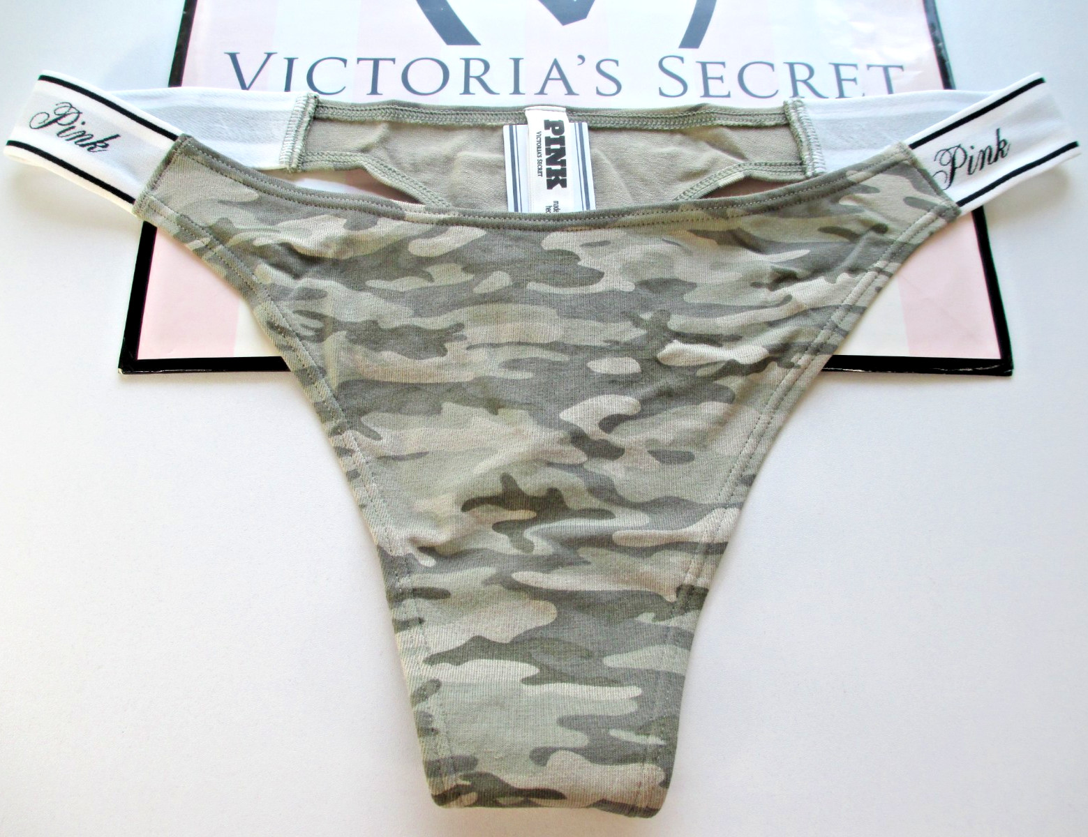 VICTORIA’S SECRET PINK Cotton Logo High Leg Thong Panty S M L XL Camo Camouflage