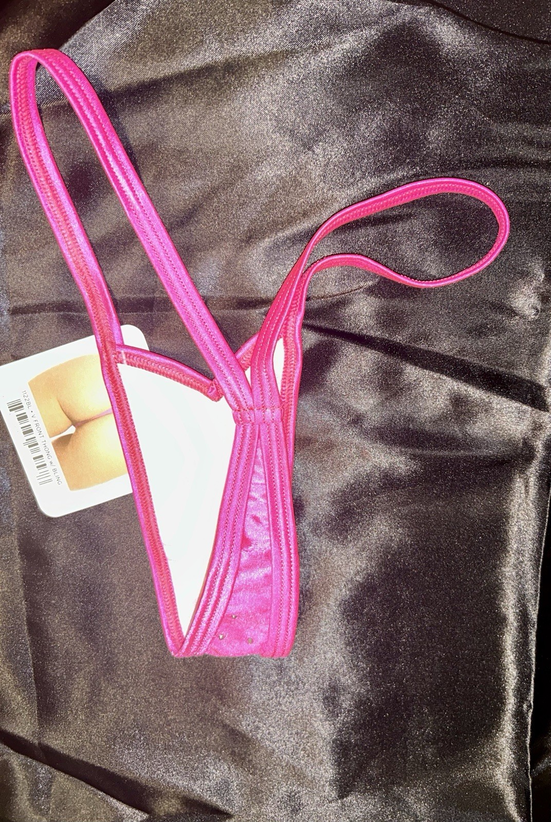 Bodyzone Women’s One Size Fuchsia V Front Thong With Bling, New Sexy Panties