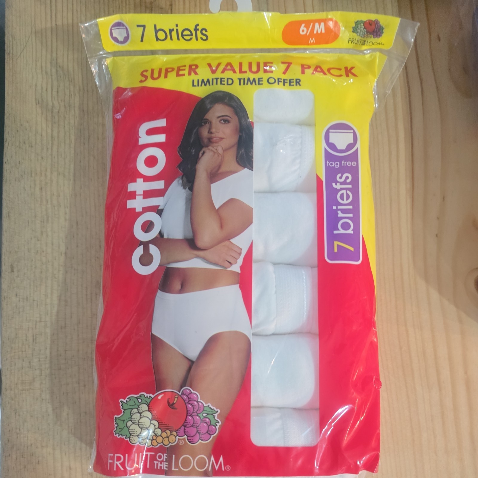 New Fruit of the Loom Womens Size 6 White 100% Cotton 7 Pairs Briefs Label Free