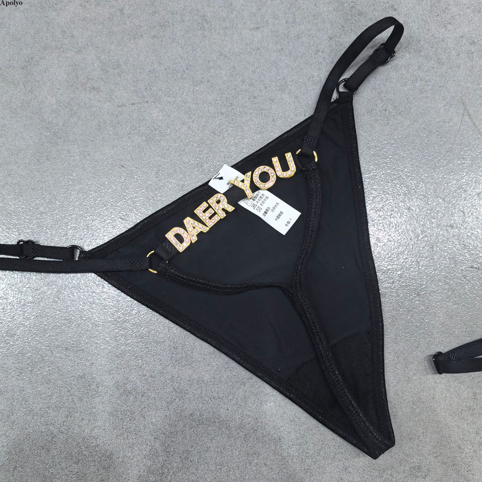 Sexy Women Thongs Shiny Crystal Gold Letter Elastic Band Thong Panties Underwear
