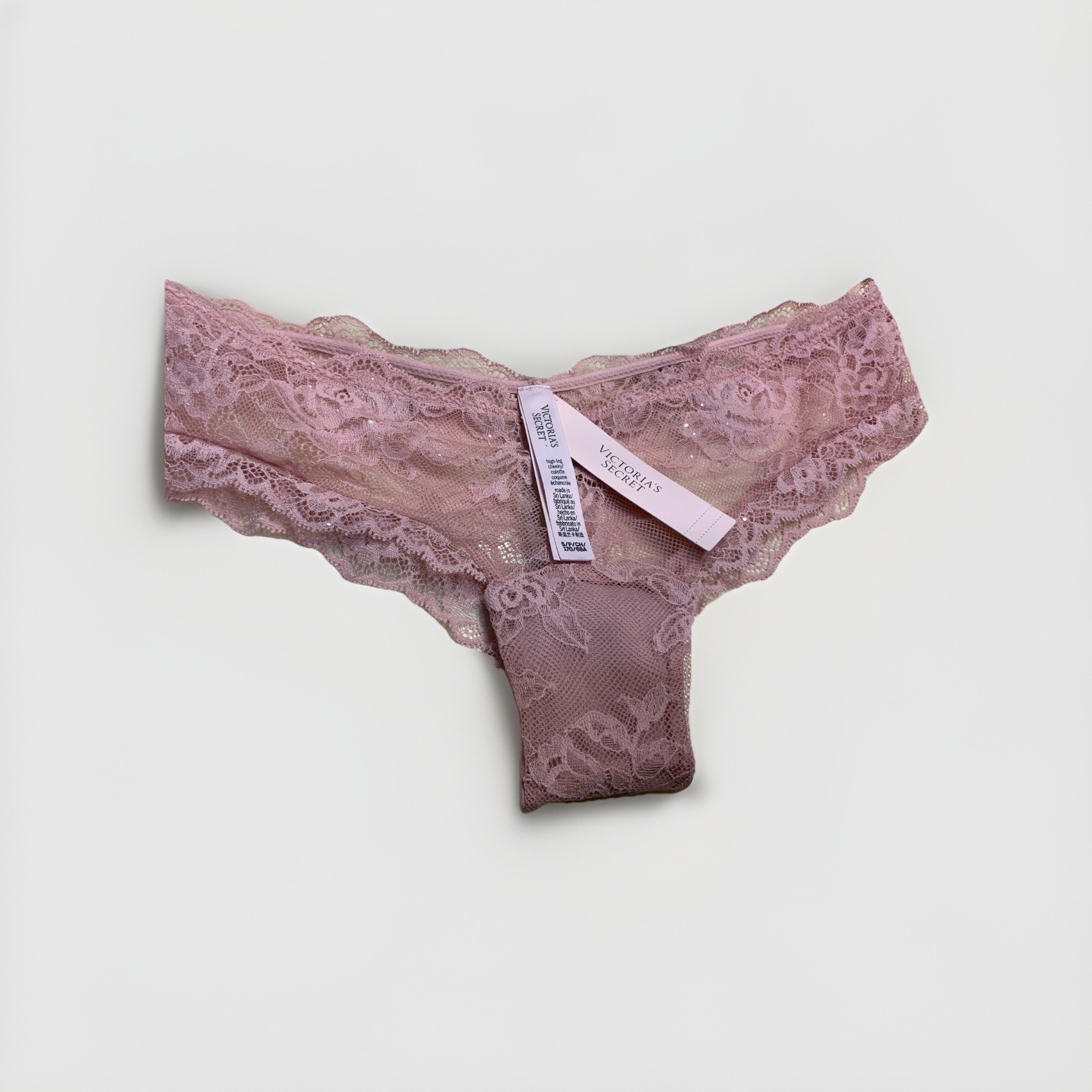 VICTORIA’S SECRET VERY SEXY High Leg Lace Cheeky Panty S/P Dusty Rose & Glitter