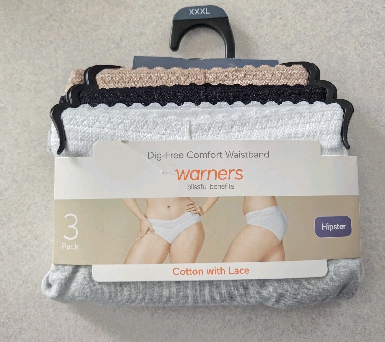 Warners Blissful Benefits 3XL Cotton Lace Hipster Panties 3 PACK Dig Free #10726
