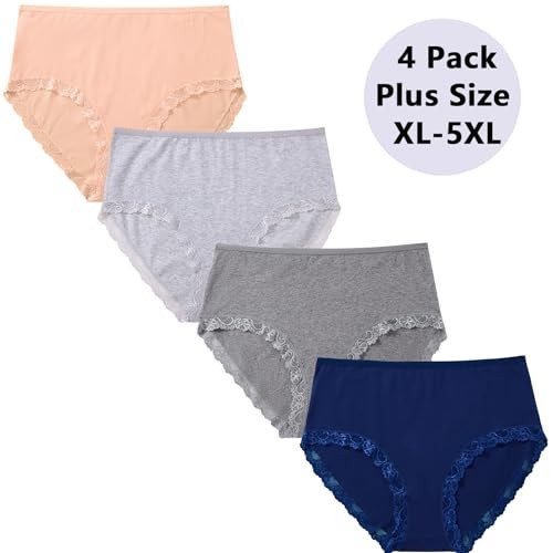 Womens Underwear Cotton Plus Size Briefs XL-5XL 4X-Large 4 Pack Cotton Briefs