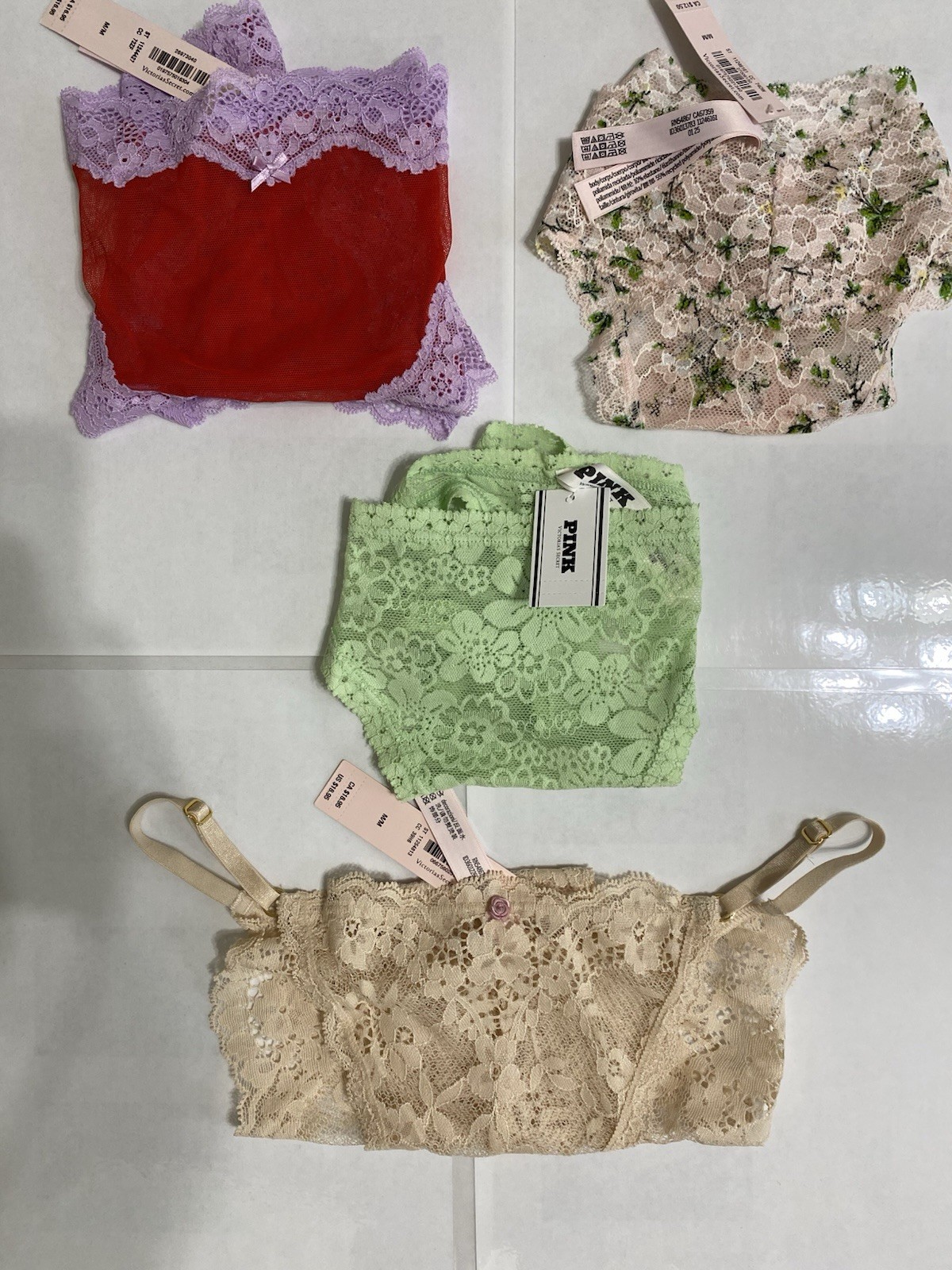 Victoria’s Secret Panties Lot of 4 Lace Thongs/Cheeky Assorted Colors Size M NWT