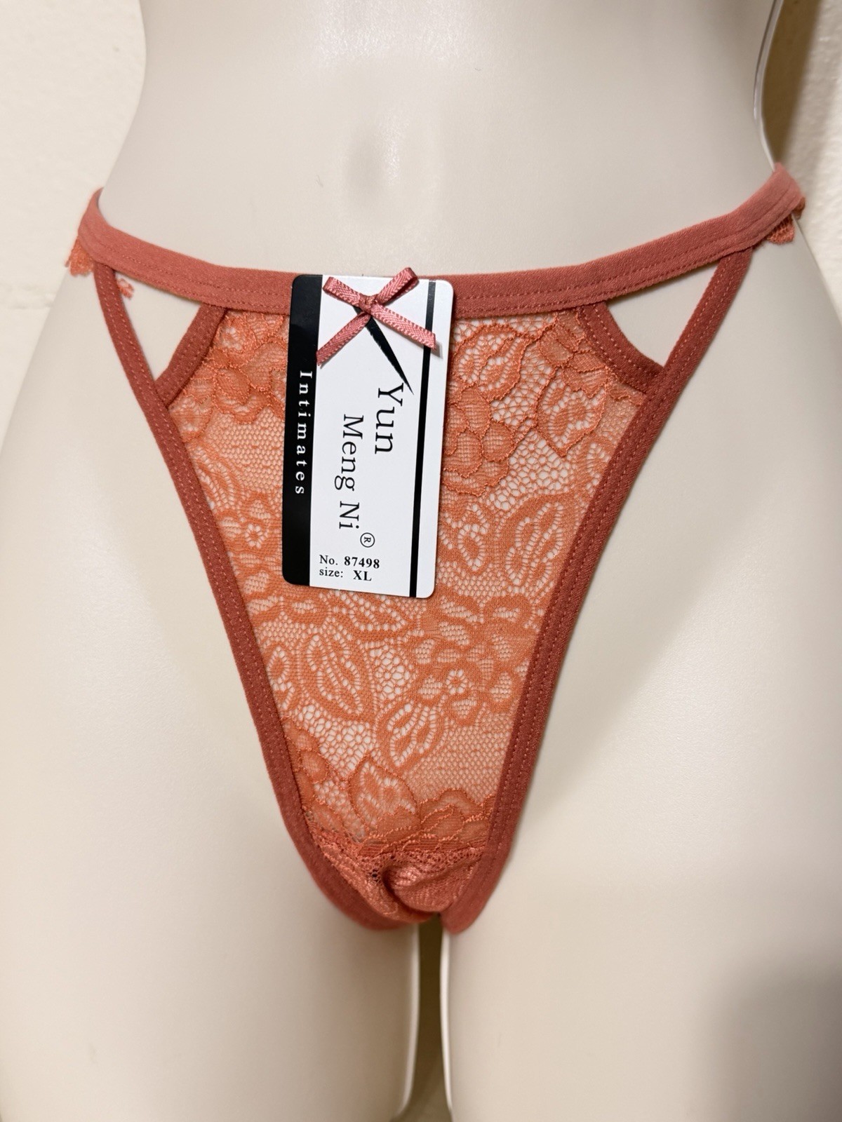 Yun Meng Ni Lace Floral Bow Thong/String Panties Rust Women’s Regular Size XL