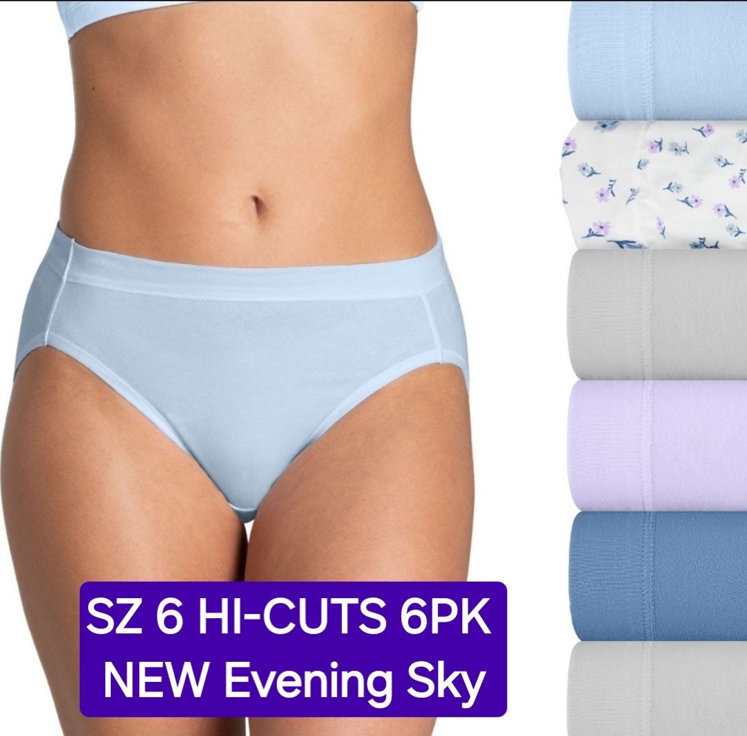 SZ 6 Fruit of the Loom SIGNATURE HI-CUTS 6PK 94%Cot/6%Span NEW: Evening Sky