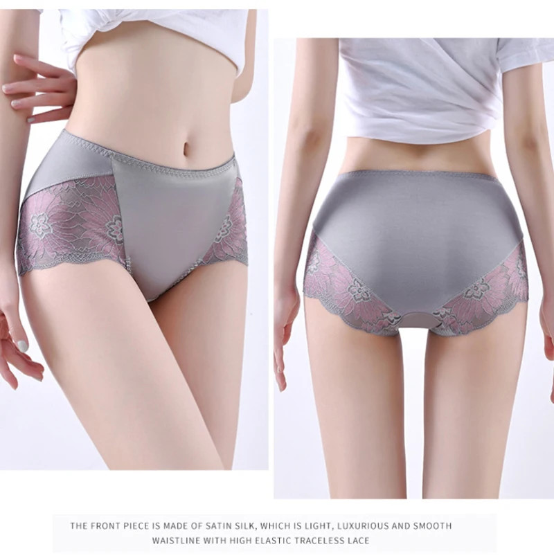Mid Rise Lace Panties Women’s Floral Embroidery Satin Soft Briefs Underwear