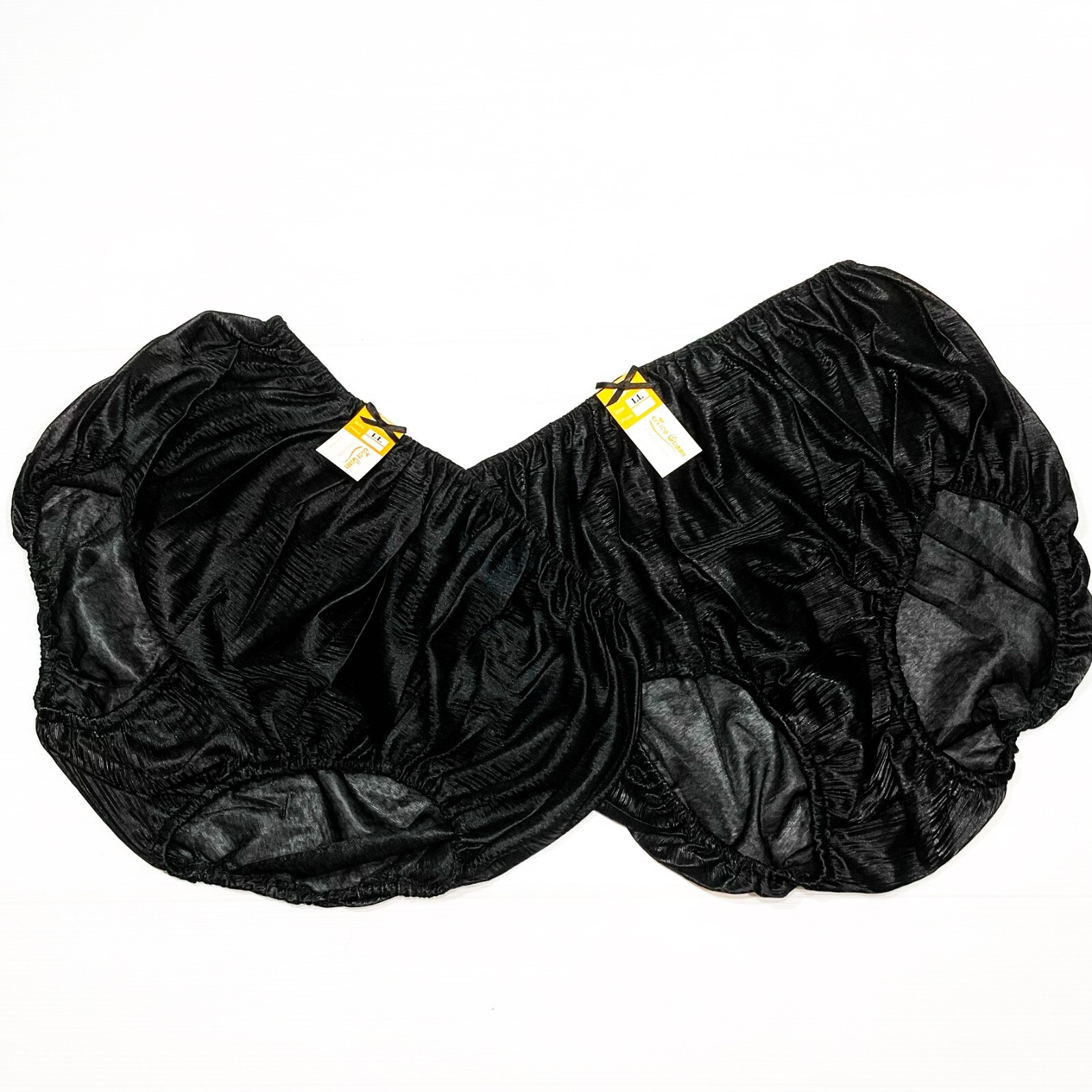 x2 Vintage Panties Nylon Lace Silky Bikini Hi Briefs Knicker Black Underwear LL