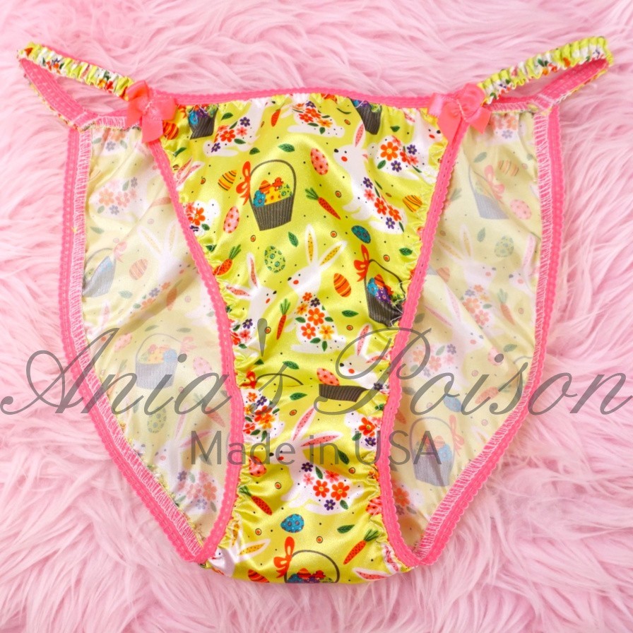 Satin Sissy Panties DUCHESS CUT Lime Green Easter Bunny women’s string bikini
