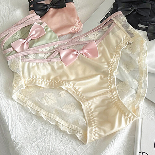5 Pack Lot Sexy Womens Satin Panties Underwear Sheer Lace Bow Vintage Lingeries