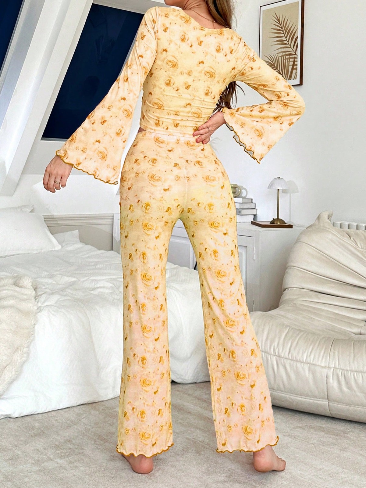 DUSKBASE Floral Long Sleeve Top and Pants Pyjama Set Ladies Comfy Cheap24