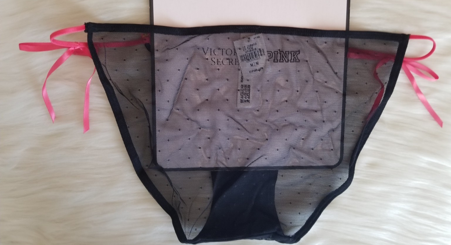 VICTORIA’S SECRET PINK WINK STRING BIKINI PANTY HIBISCUS EMBROIDERY BLACK MEDIUM