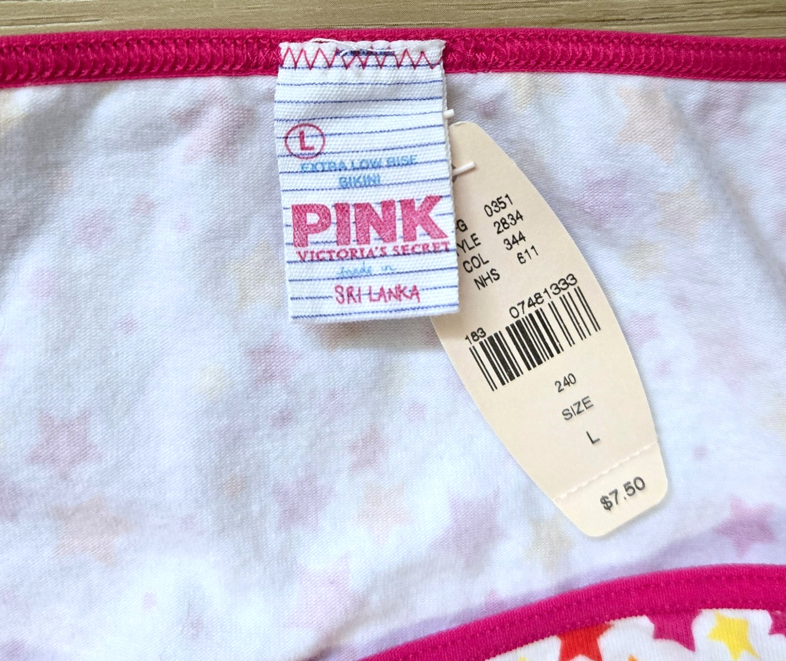 NWT Vintage Victoria’s Secret PINK Stars Cotton Extra Low Rise Bikini Panties L
