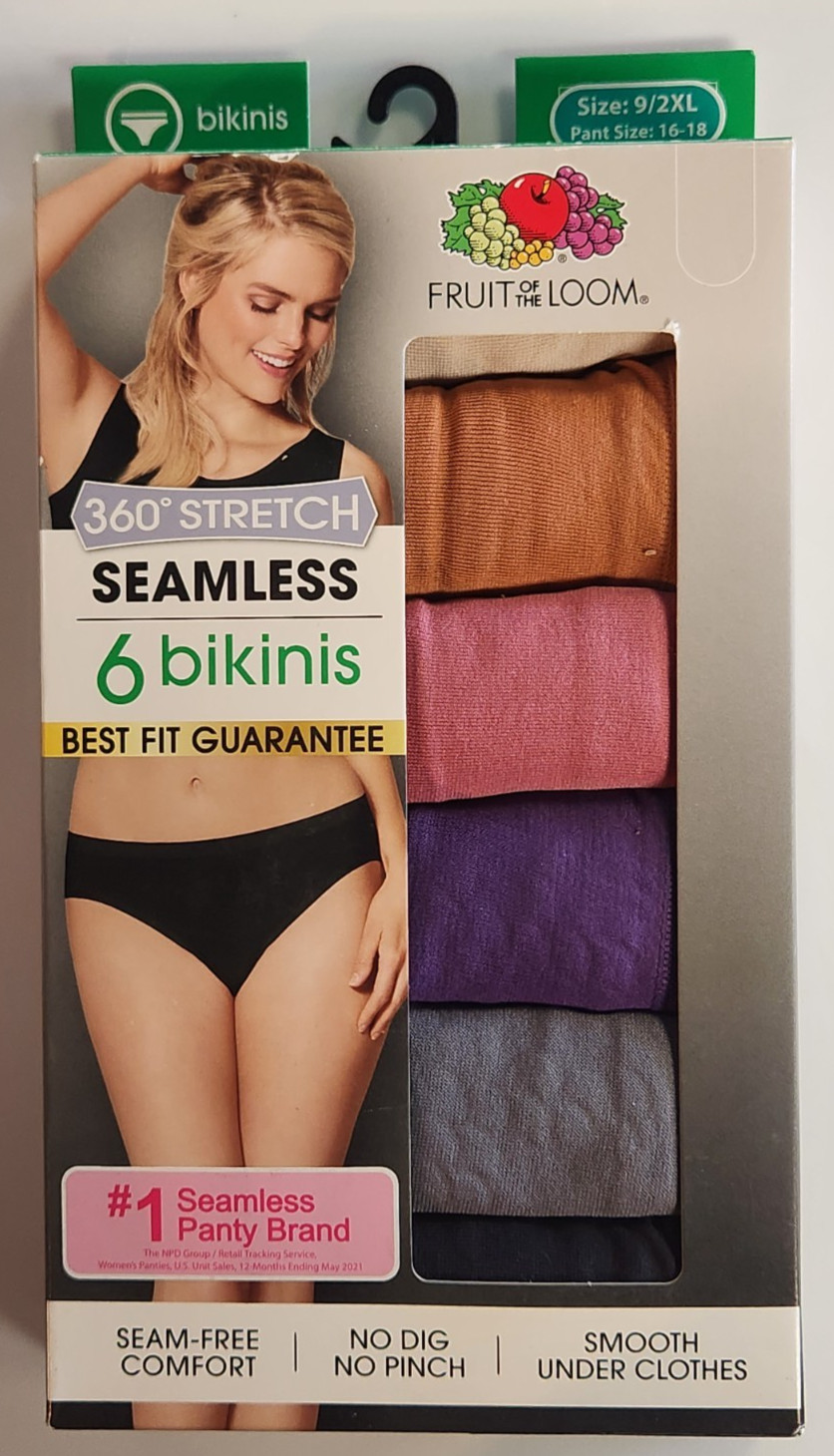 Fruit Of The Loom 360* Stretch Women’s Sz 9/2XL Bikini Panties Underwear 6 Pack
