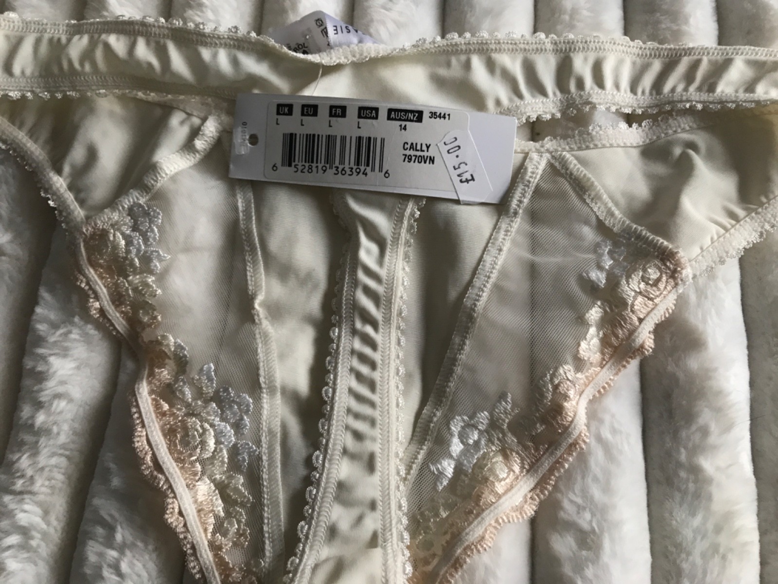 Fantasie ivory high leg lace thong new uk L semi sheer NEW