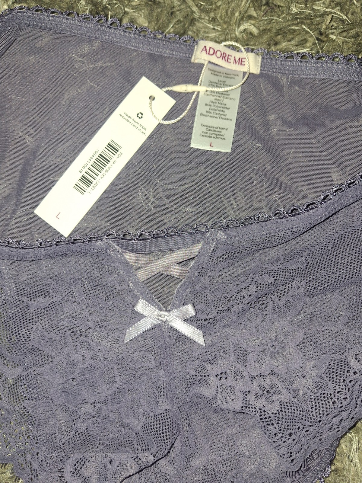 Adore Me/VS Lace & Mesh Lace Up Cheeky Panty NEW Large Grey