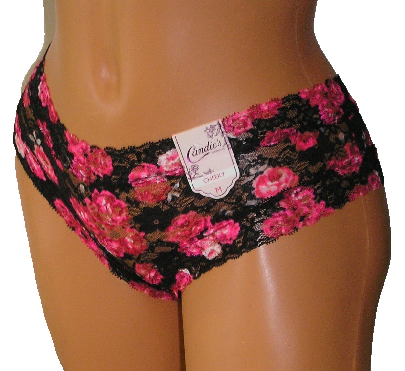 Panties Lingerie Candie’s Floral Lace Black Cheeky, Medium Adult Gift
