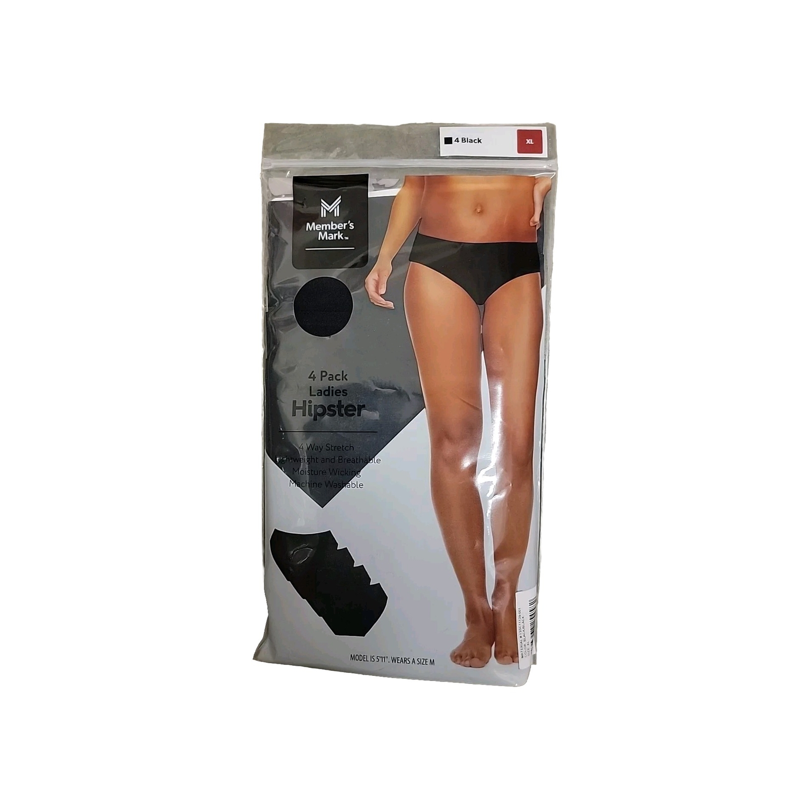 NWT Member’s Mark Ladies Stretch Wicking Hipster Underwear, 4 Pack Black XXL