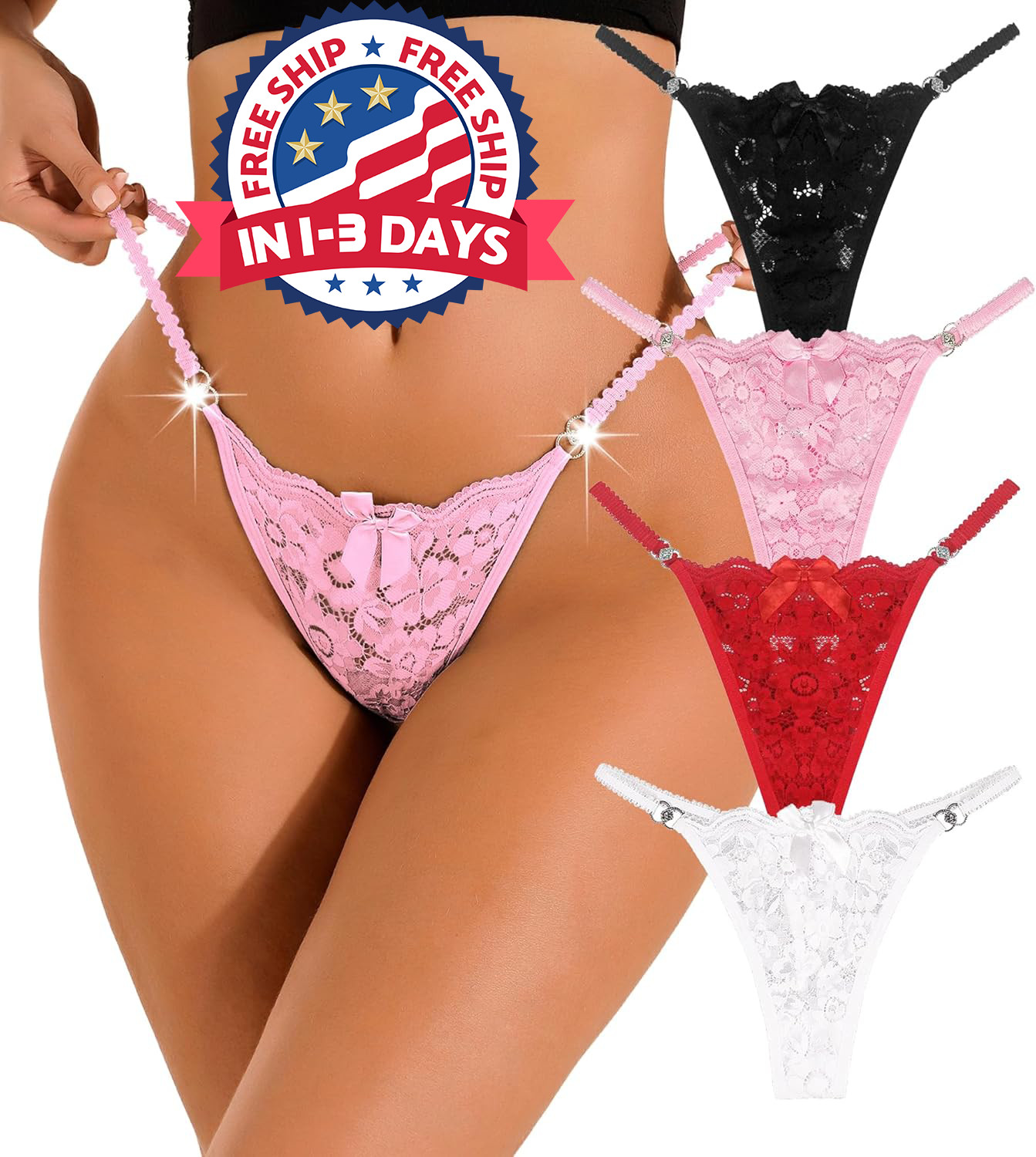 Bragas Sexy para Mujer 4Pack Ropa Interior Sensual Tanga de Encaje Patrón Floral