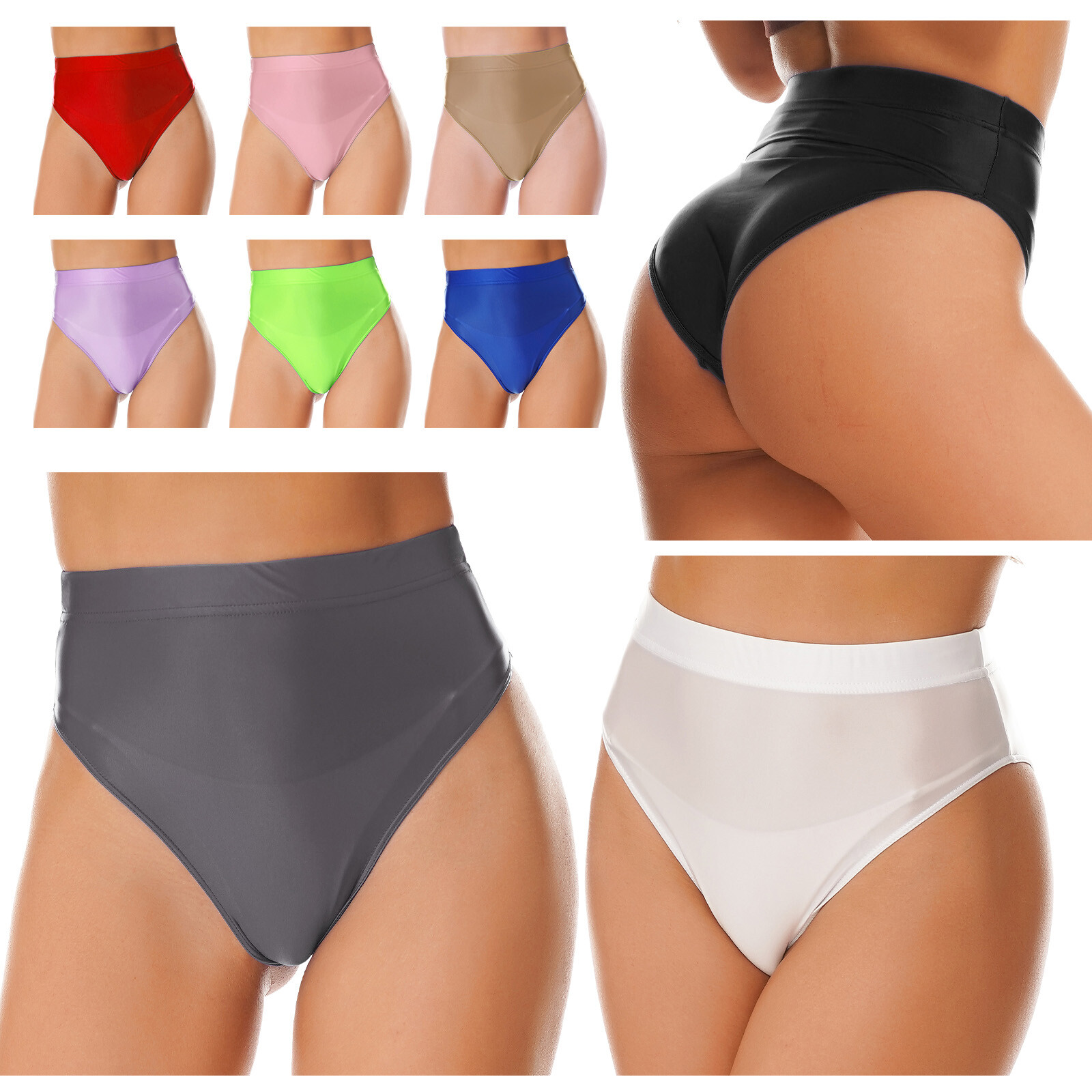Womens Knickers Glossy Briefs Short Panty Activewear Clubwear High Waist Oily