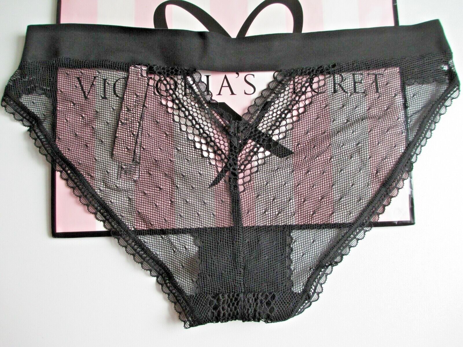 VICTORIA’S SECRET Bikini Panty NWT Black M L Fishnet Lace & Mesh VS