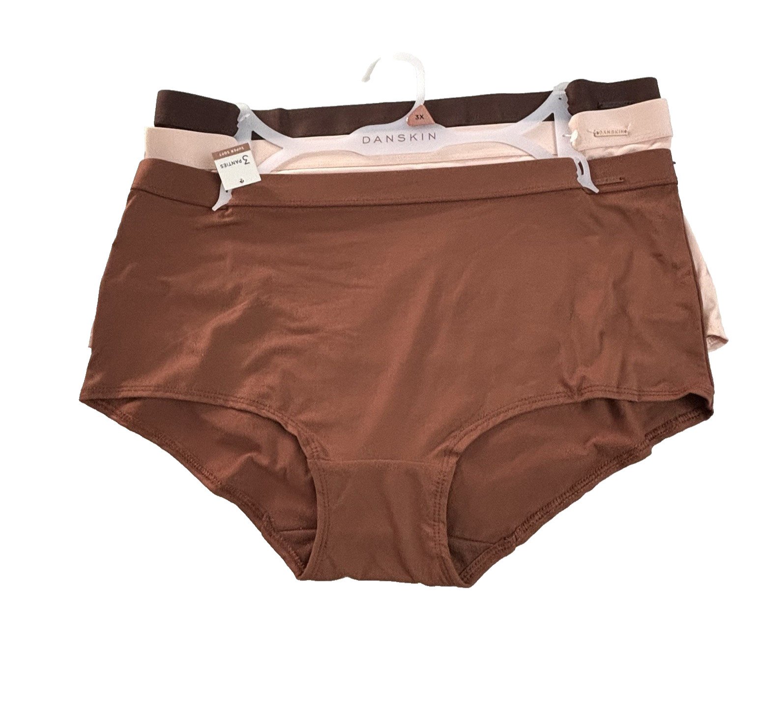 DANSKIN WOMEN PLUS 3X MID RISE BRIEFS PANTIES 3 PACK SUPER SOFT NO RIDE SOLIDS