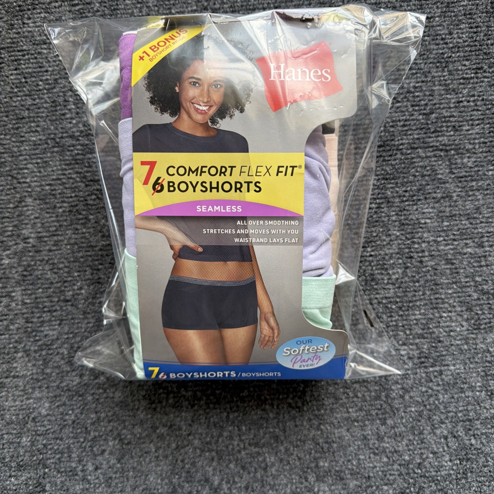 Hanes Comfort Flex Fit Seamless Tagless Stretch Boyshort Panties 6 Pack L