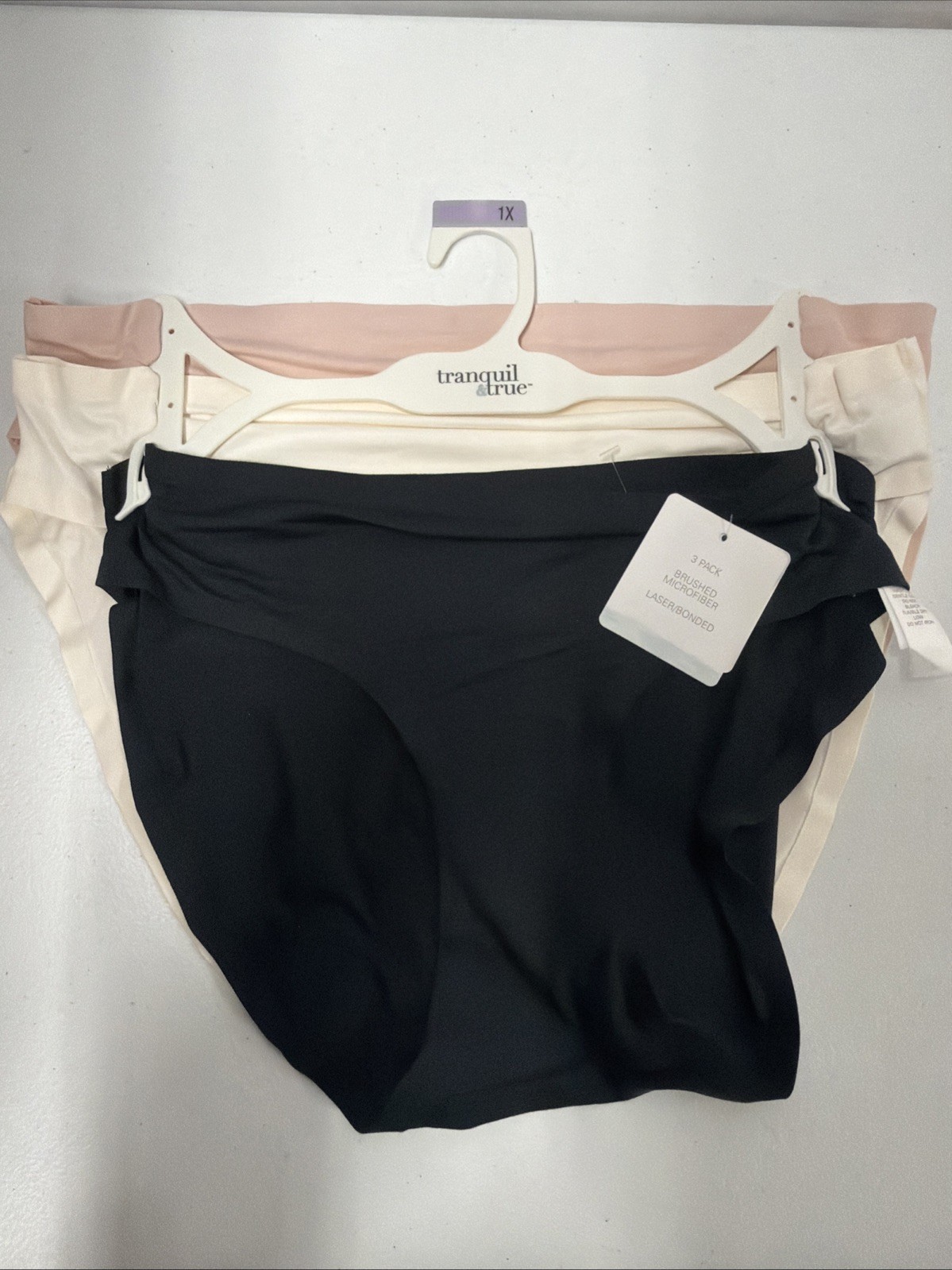 Tranquil & True Womens 1x Hi-Cut Panties Microfiber Solid Black Ivory Pink 3 PK