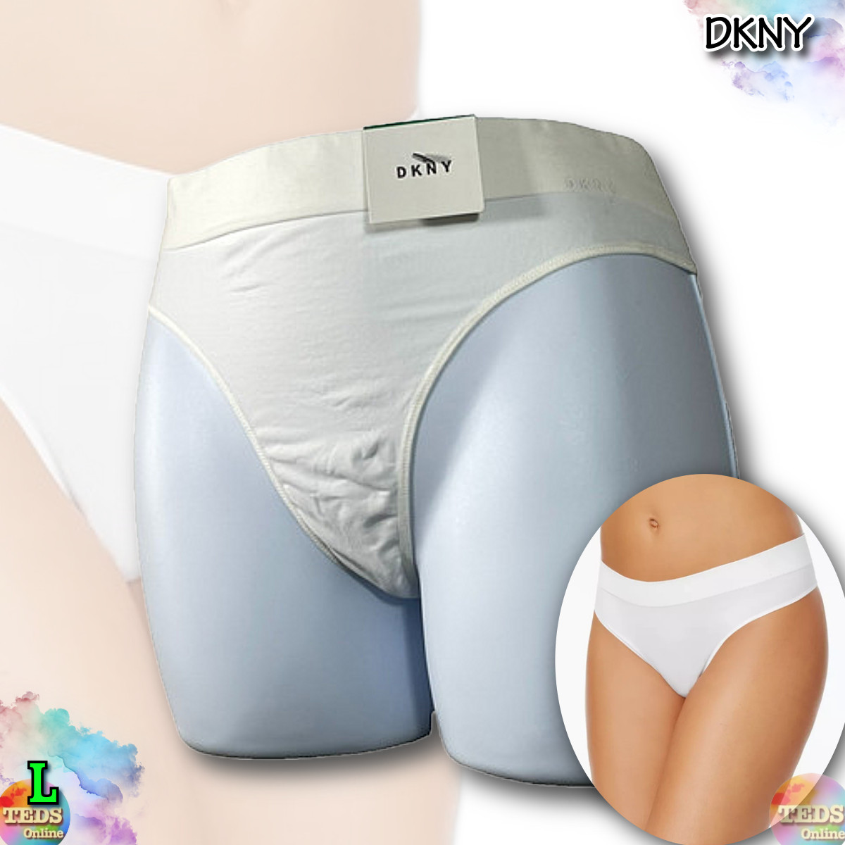 NWT DKNY Women’s L Seamless Litewear Thong Underwear DK5016 White