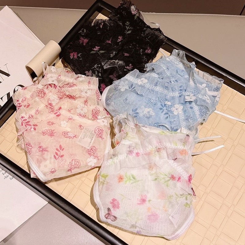 4 Pack Lot Sexy Womens Floral See Through Sheer Panties Brief Underwear Lingerie