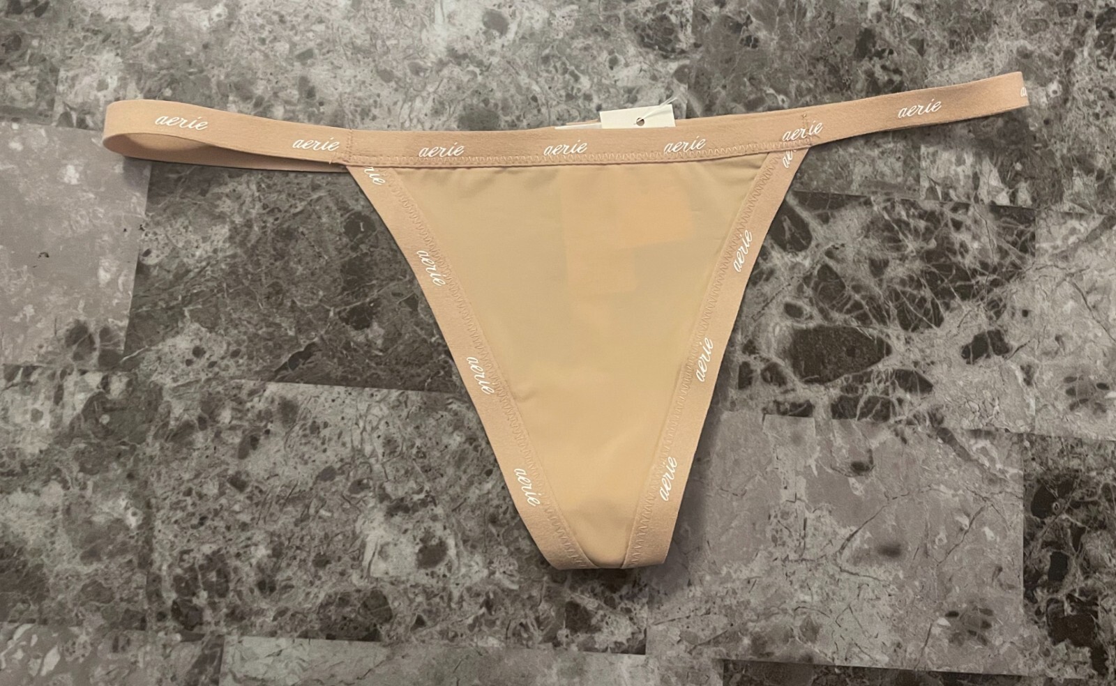 AERIE AMERICAN EAGLE XXL BEIGE NUDE SMOOTH THIN NYLON SPANDEX V STRING PANTIES