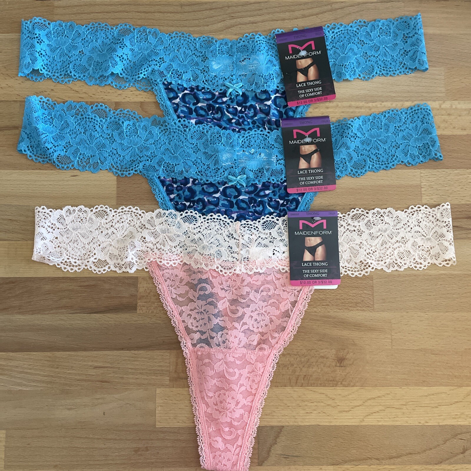 Lot Of 3-Maidenform Lace Thong (DMESLT)The Sexy Side Of Comfort 2XL/9 NWT