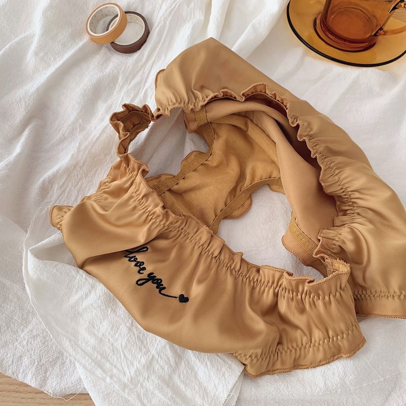Embroidery Letter Panties -Breathable Cute Seamless Thong Solid Simple Underwear