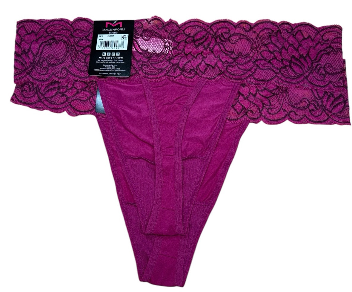 Maidenform 2-Pack Thong LUXURY LACE Underwear Panty Nylon Blend Pink Size XL/8