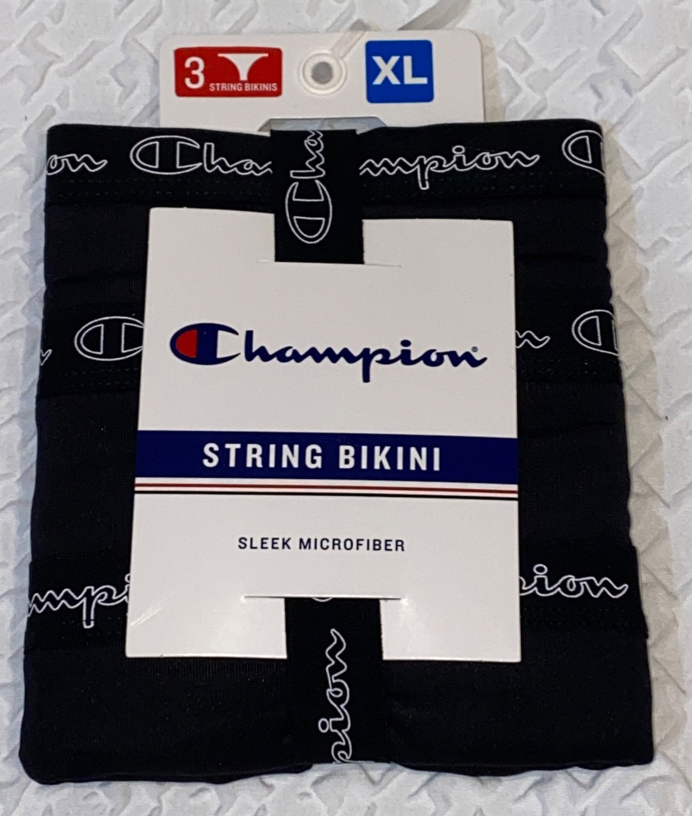 CHAMPION Sleek Microfiber 3 Pack Black String Bikini Panty NEW Womens Sz 2XL 9