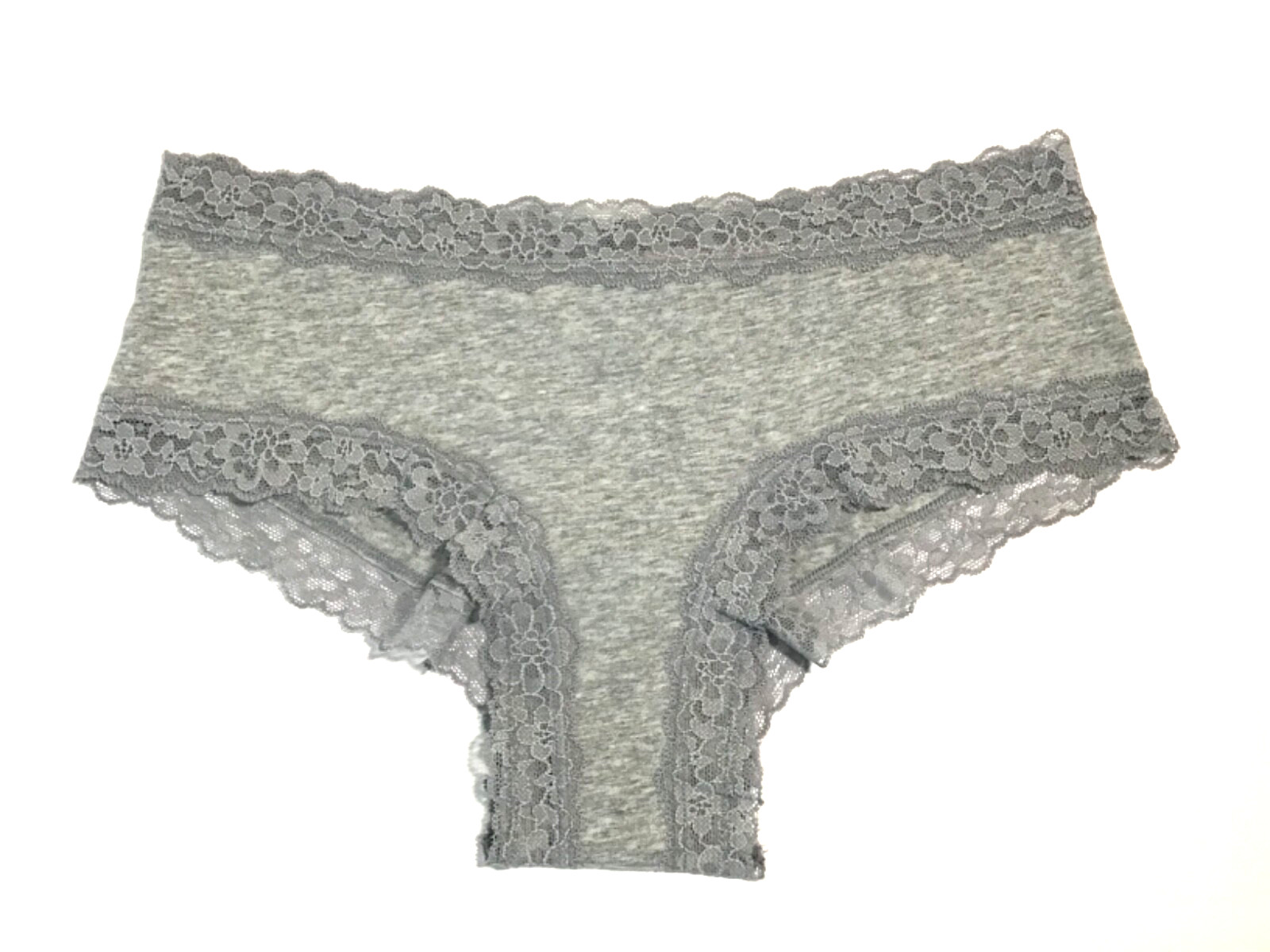 Victoria’s Secret Lace Waist Stretch Cotton Cheeky Bikini Panty Medium Grey NEW
