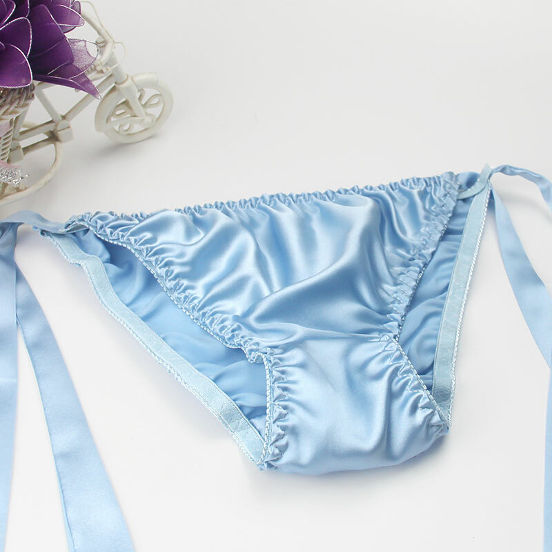 Womens 100% Silk Low-Rise Bikinis Underwear Knickers Cute Brief Side Tie Panties