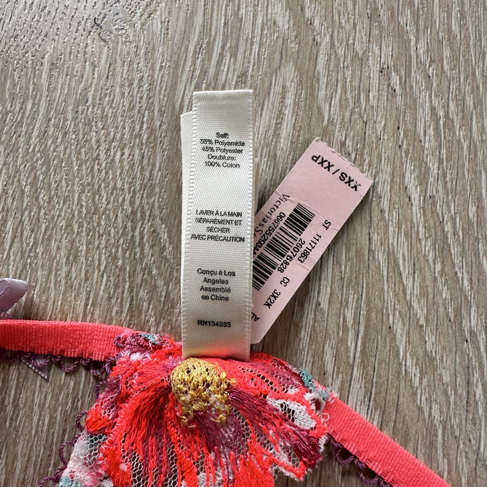 NWT VS For Love and Lemons strappy poppy floral lace v string neon Pink XXS 2XS