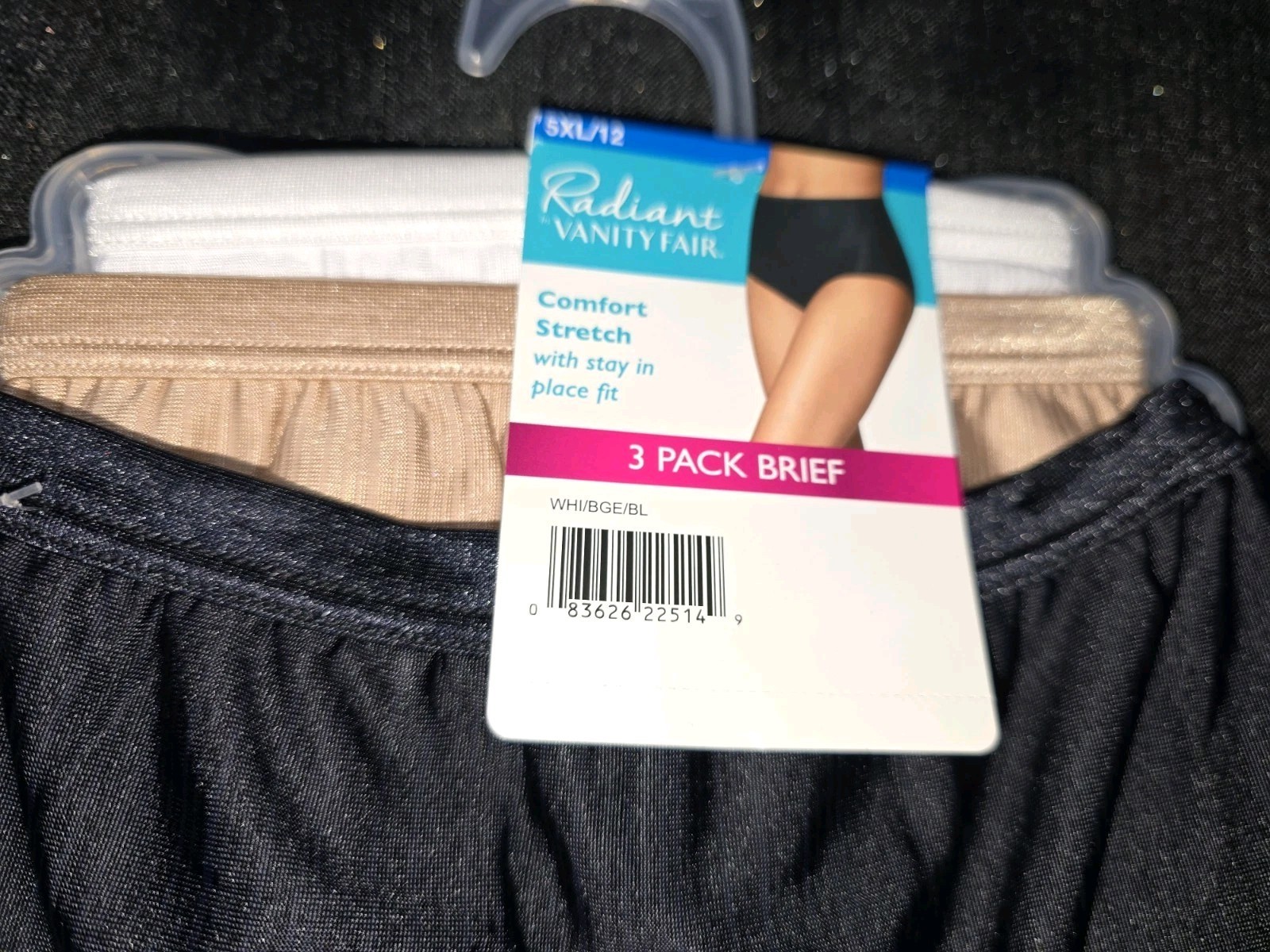 Vanity Fair Women’s Comfort Stretch 3 Pack Briefs 5X-Large White/Beige/Black.