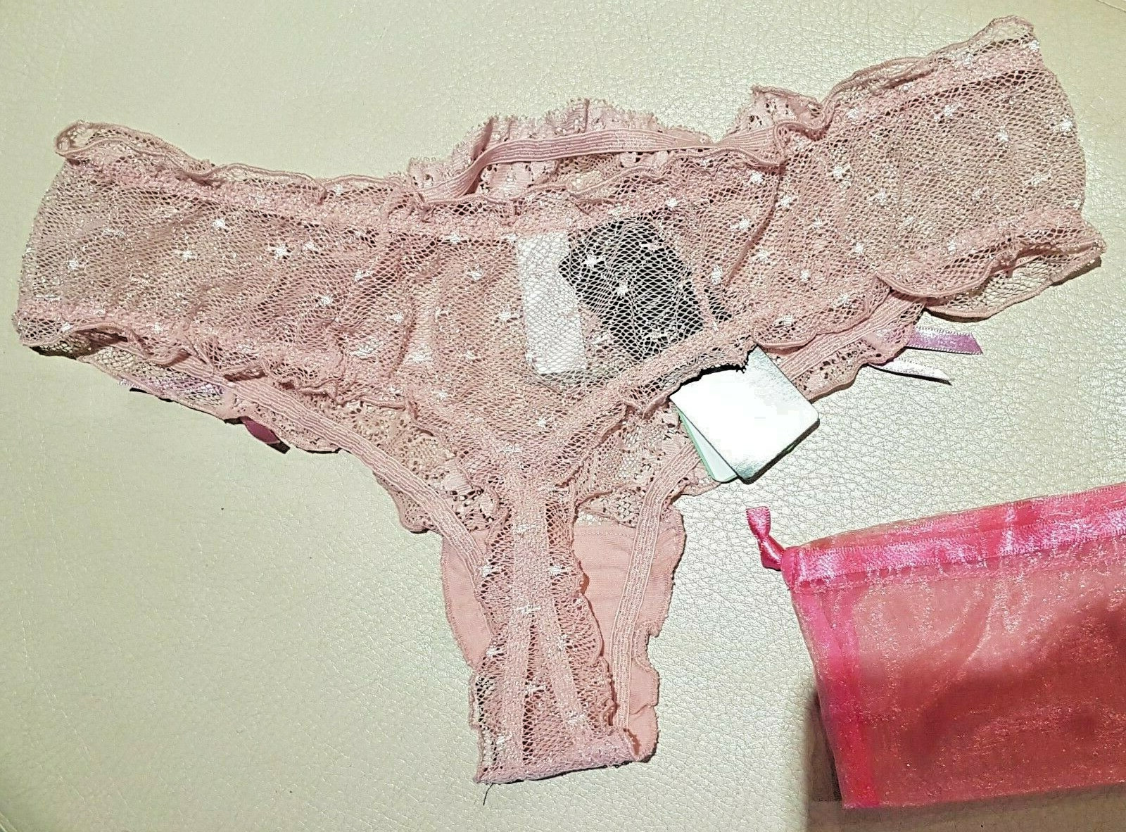 Verdissima STARRY NITE Sheer Wide Sided Pink Lace Hipster Thongboy M