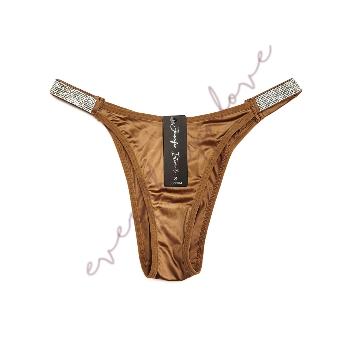 Brilliant Rhinestone Straps Shiny Satin Cheeky Knicker Brazilian Thong Panties