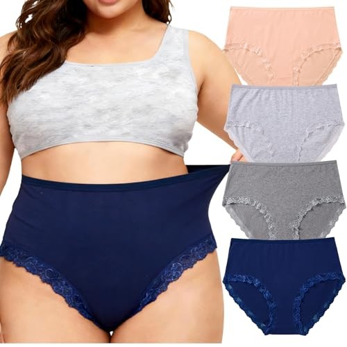 Womens Underwear Cotton Plus Size Briefs XL-5XL 4X-Large 4 Pack Cotton Briefs