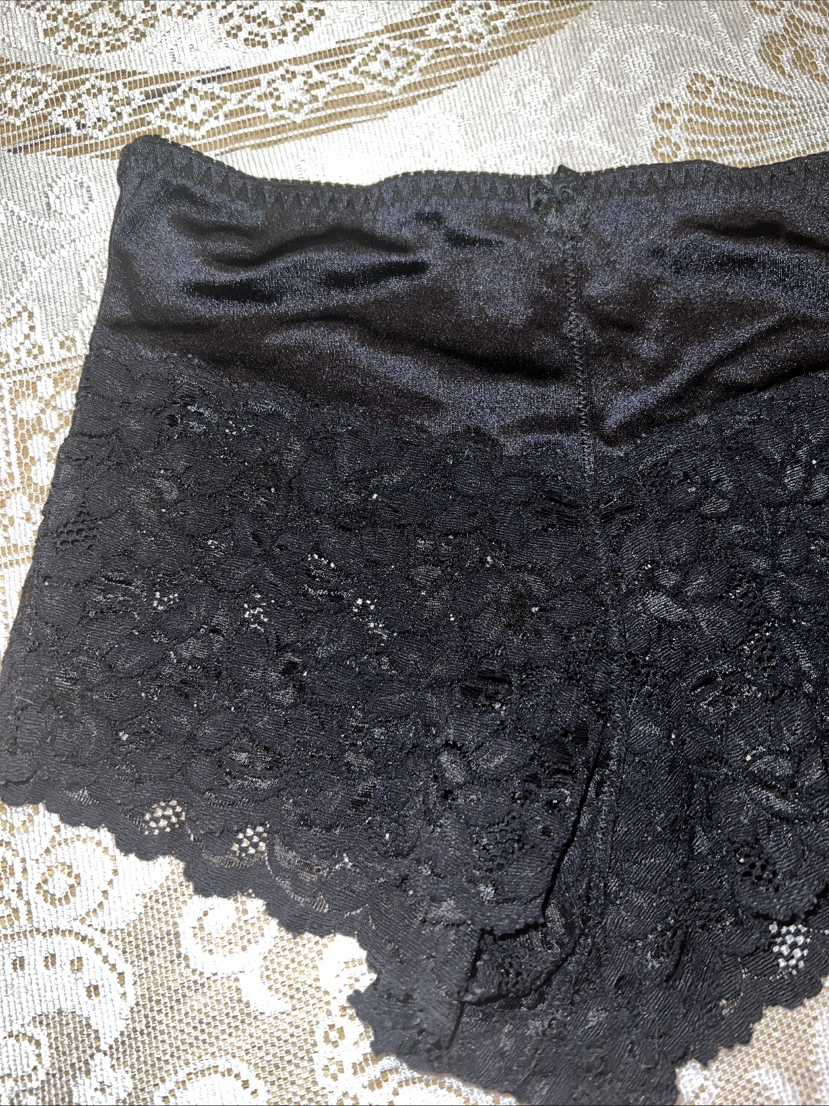 Eva Cervantes Panties Lace Shapewear Black Satin Firm Large tap panties
