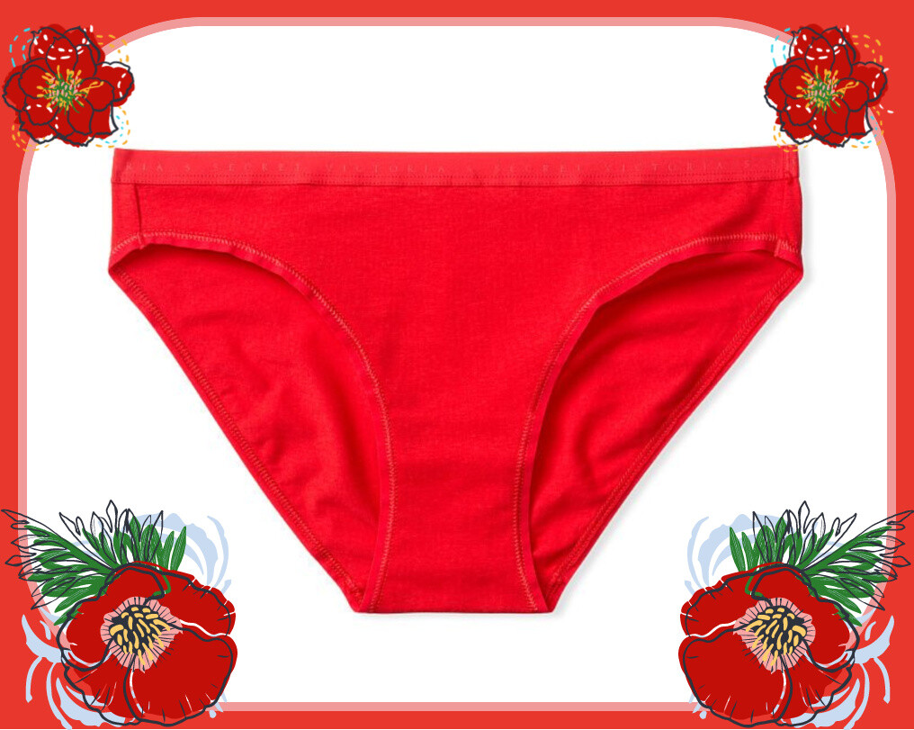 M Medium Bright Red Lipstick Stretch COTTON Victoria’s Secret BIKINI Pantie